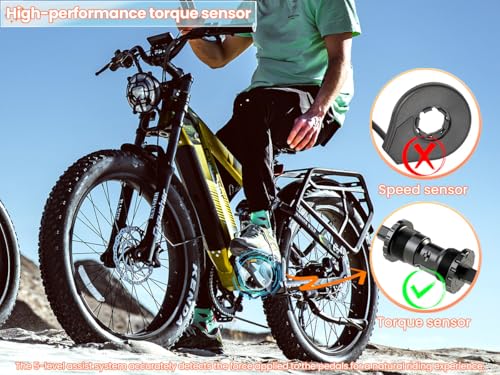 Cyrusher Aluminum Electric Bike 26inch Ranger, 250W 25km/h 52V 20Ah 128km, Air Suspension, 9 Speed, Hydraulic Disc Brakes, 4" Fat Tires, Black - Image 7