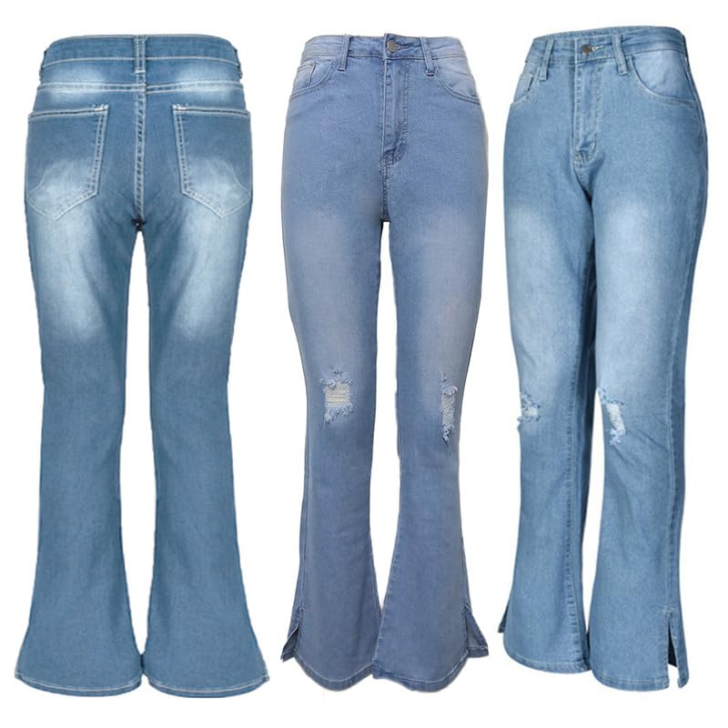 Andongnywell Women's Ripped Bell Bottom Jeans Destoryed Wide Leg Flare Denim Pants Distressed Boot Cut Trousers3