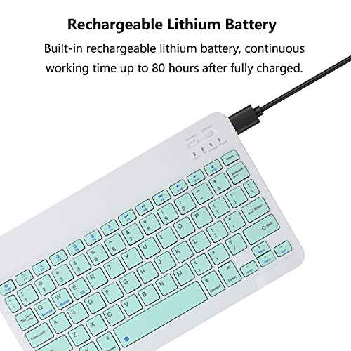 Image of Ultra-Slim Rechargeable Bluetooth Keyboard Portable Wireless Keyboard for iPad A16 11th 10th Generation, iPad Pro iPad Air iPad Mini iPhone, Android Samsung Galaxy Tablet Smartphone Cell Phone (Green)