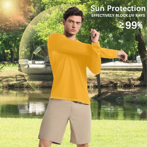 GuoChe Orange Men's UPF 50+ Loose Crew Neck Loose UV Protection Long Sleeve Hiking4