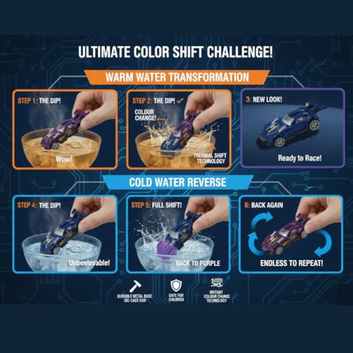 Image of GENIE'S TOY BUS Color Changing Die-Cast Racing Car I 1:64 Scale Temperature Sensitive Paint Sports Car I Change Color with Water I Kids Collectible Toy for Ages 3+ I Best Birthday Gift for Kids