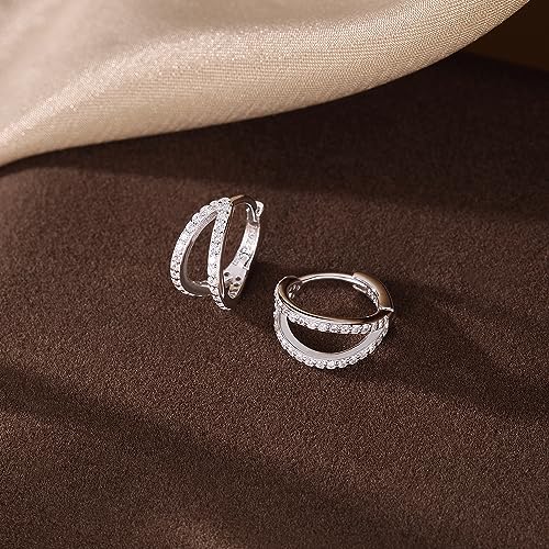 SLUYNZ Solid 925 Sterling Silver Chunky Hoop Earrings for Women Teens Shiny CZ Hoop Earrings Huggie Studs4