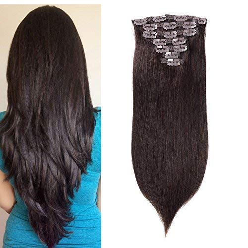 12" to 20" Remy Human Hair Clip in Extensions for Women Straight Dark Brown 7 Pieces 70 grams 2.45 oz (20", Dark Brown)