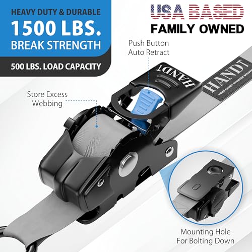 Handt 4ARS-PARENT Retractable Ratchet Straps (2Pk) 1In X 6Ft - 1,500Lb Break Strength, Heavy Duty Tie Down Automatic Self Ratcheting Strap Downs Push Button Retracting thumb #1