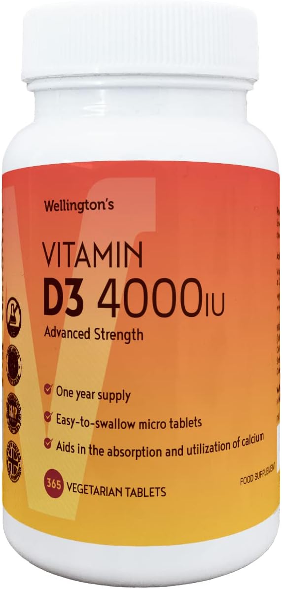Wellington’s Premium 4000iu Vitamin D3, High-Potency, Easy-to-Swallow, 365 Micro Vegetarian Tablets for Year-Round Immune Support, Enhanced Bone Health, Non-GMO, Gluten-Free, Suitable for All Ages