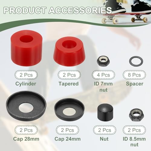 image for YELARXI Skateboard Bushings, Skateboard Truck Rebuild Long-Board Kit B