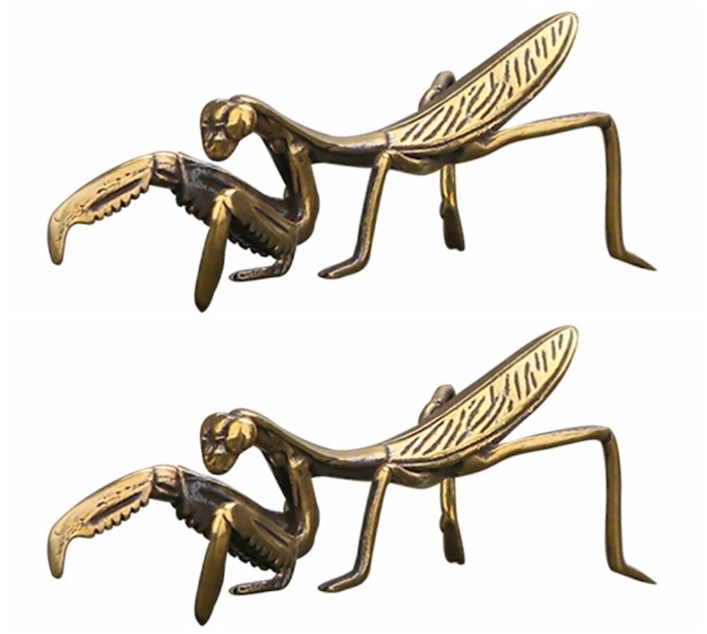 Zerodeko 2 Pcs Praying Mantis Ornament Toys Small Cricket Statues Insect Figurine Garden Chinese Sculpture Metal Mantis Sculpture Praying Toy Ceramic Vintage Office Brass Bronze