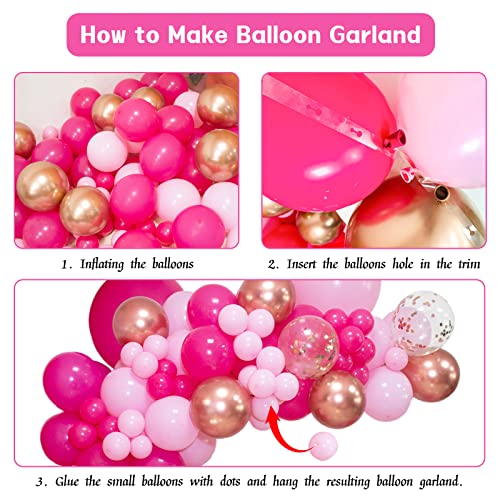 142Pcs Pink Balloon Garland Arch Kit, Hot Pink Rose Gold Metallic Confetti Balloons For Women Birthday Princess Theme Bridal Baby Shower Wedding Party Background Decorations #TOP3