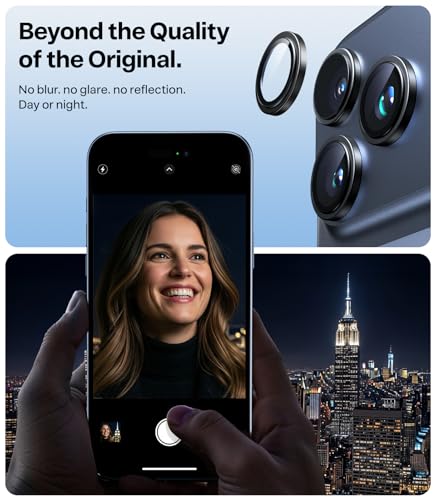 Image of TORRAS 3-Year Ultimate Durability for iPhone 17 Pro Max /17 Pro Camera Lens Protector-1:1 Invisible Fit & Ultra Clarity, Military-Grade 9H+ Aerospace Glass Anti-Scratch Easy Installation,Black
