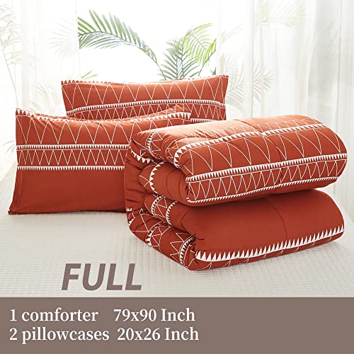 Litanika Terracotta Boho Comforter Full(79X90Lnch), 3 Pieces(1 Bohemian Comforter And 2 Pillowcases) Geometric Triangle Comforter, Soft Microfiber Down Alternative Bedding Set #TOP6