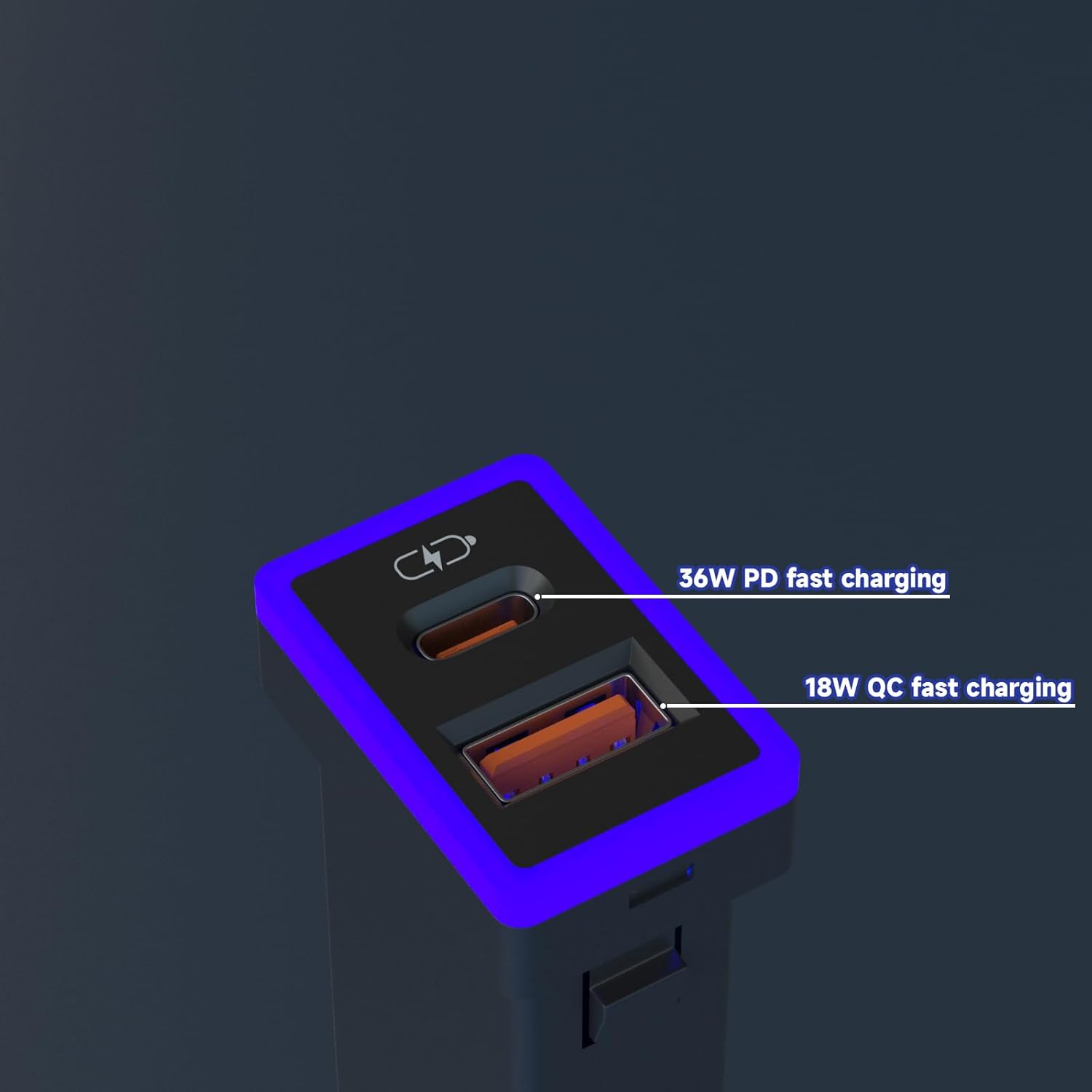 Car Charger PD QC3.0 Fast Charging Type c USB Port Socket,with LED Light Show for Toyota Compatible with Smart Phone,Tablet,and USB Device More.（Blue-1.3x0.9inch）