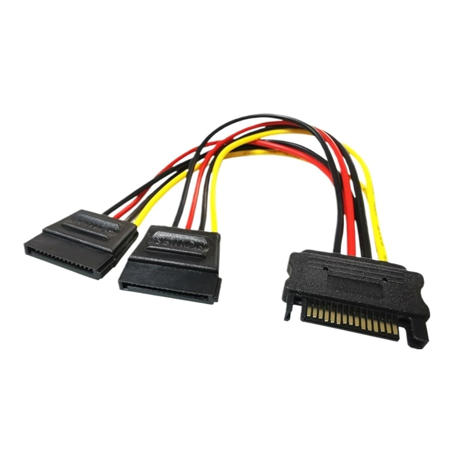 1/2/5 PCS 20CM 90 Degree Straight Elbow SATA 15-Pin Male to 2 X 15P Female Y 15Pin Power Cable HDD Splitter Connector Adapter(10PCS,Elbow)