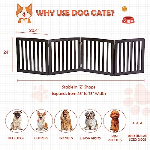 Pet Gate Dog Gate Indoor for Doorways Stairs 24 Inch Dog Fence Extra Wide 4 Panel Wooden - Thumbnail 2