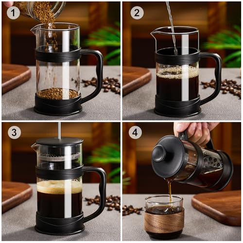 gegewawa French Press Coffee Maker, Coffee Press of 18/8 Stainless Steel Filter 11.8 OZ, Mini Camping French Press for Travel& Home Gift(Black) - Thumbnail 5