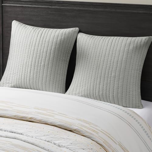 Image of INK+IVY 100% Cotton Single Euro Sham - European Square Decorative Pillow Cover, Hidden Zipper Closure (Pillow Insert NOT Included), Camila, Quilted Grey 26 inchx26 inch