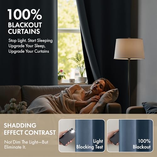 Image of MIULEE Stone Blue 100% Blackout Curtains for Bedroom 40x63 Inch Long | 2 Thick Layers Thermal Insulated Window Curtains with Black Liner, Noise Reducing Grommet,Drapes for Living Room, 2 Panels