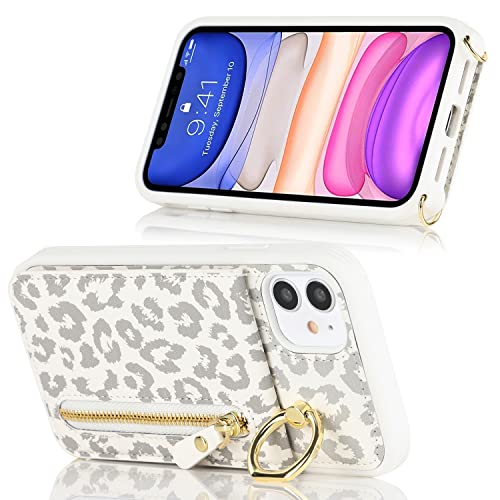 Deyhu Iphone 11 Phone Case With Card Holder For Women, Iphone 11 Case Wallet With Strap Credit Card Slots Crossbody With Kickstand Zipper Shockproof Case For Iphone11 - White Leopard #TOP5