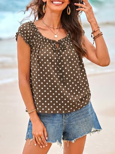 Image of Tankaneo Women Summer Tie Front Tank Tops Cap Sleeve Pleated Babydoll Tops Casual Loose Fit Going Out Flowy Shirt