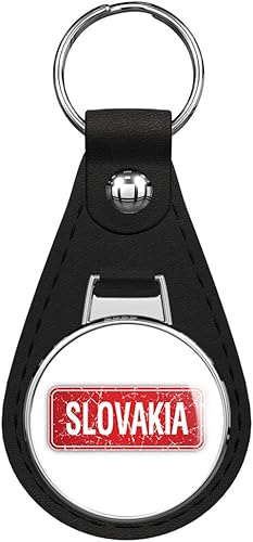 Llavero de cuero de alta calidad negro con llavero de eslovaquia grunge, Negro -