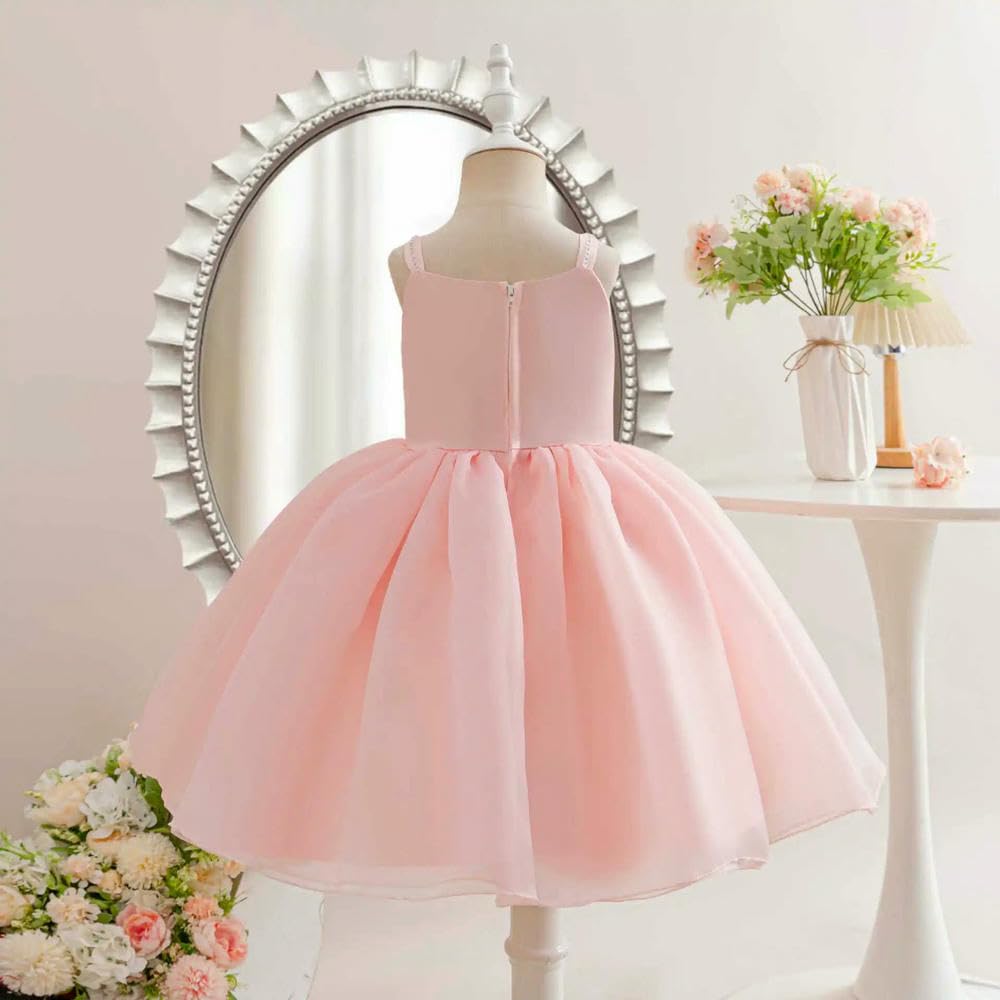 SYJYM Vestidos Casuales con Lazo 3D para niñas, tutú con Tirantes, Vestido de Fiesta Infantil, Rosa y Blanco, Vestidos de Princesa para niñas de 1 a 7 años