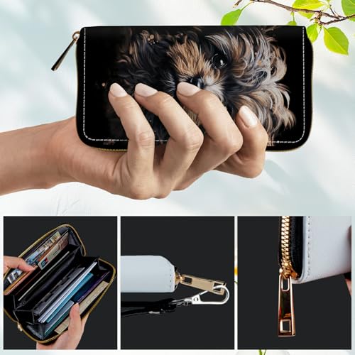Women's RFID Blocking Wallet PU Leather Slim Bifold Wristlet Clutch with Large Capacity,16 Card Slots & Zipper Coin Purse Pocket Ladies Travel Purse Wristlet,Puppy Dog4