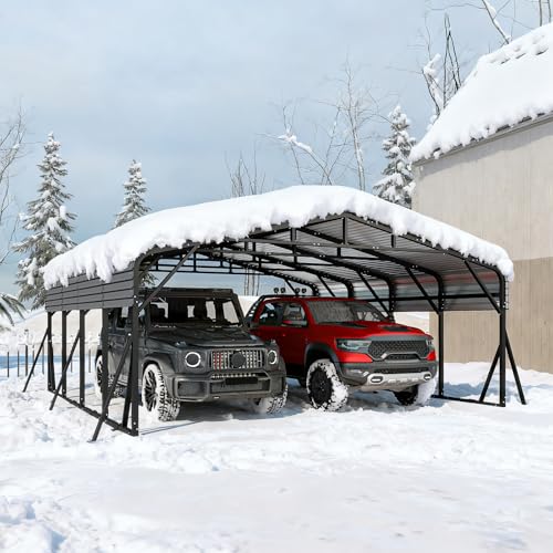 Image of Jocoevol 20x20FT Metal Carport, Heavy Duty Car Garage for Car, Boats Truck | Reinforced Support Rods and Windproof Ground Anchors, All-Weather Multi-Use Outdoor Shelter Outdoor Storage Canopy