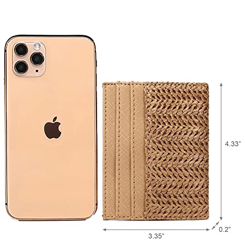 YIKOEE Straw Bag and Card Holder Set for Women Summer Beach Purse Woven Bag With PomPom2