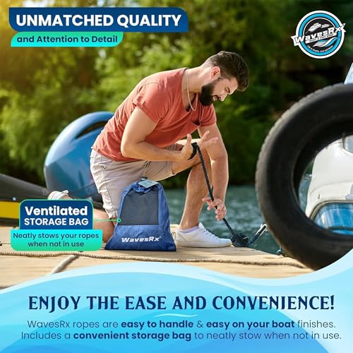Image of Premium Nylon Boat Dock Lines & Ropes for Docking 1 /2'' x 20' | Double Braided Marine Rope & Mooring Line| Boat Ropes for Docking with Loop | UV & Saltwater Resistant Dock Ropes for Boats & Pontoons