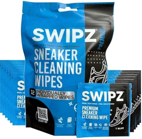 SWIPZ Premium Sneaker Cleaning Wipes (12 Pack) Dual Textured Individually Wrapped Pre-Moistened Quick Care Wipes for Leather, Nubuck, Rubber Sneakers, Shoes and Boots