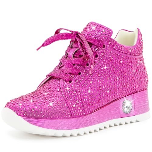 Image of FINDVELL Women's Fashion Glitter Sneakers Platform Wedge Shoes Sparkly Rhinestone High Top Sneakers Trendy Sequin Shoes Wedding Bride Dress