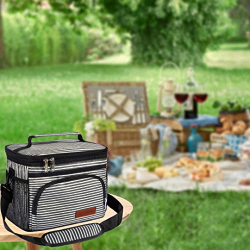 Image of ExtraCharm Insulated Lunch Bag for Women /Men - Reusable Lunch Box for Office Picnic Hiking Beach - Leakproof 12-Can Coke Cooler Tote Bag Organizer with Adjustable Shoulder Strap for Adults - Stripe