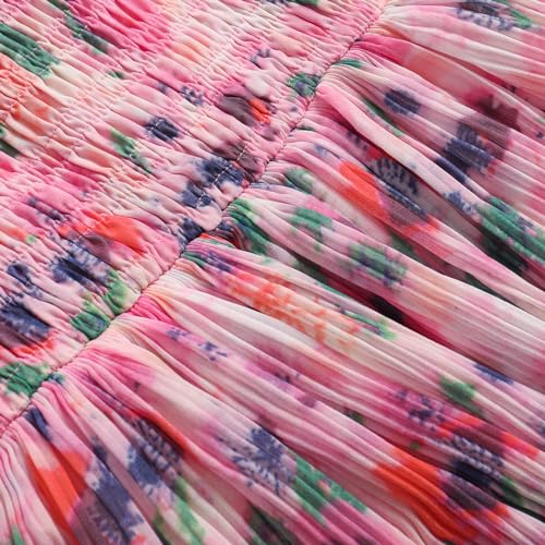 Women's Summer Floral Print Halter A-line Dress Bohemian Cake Dress Pink Dresses3