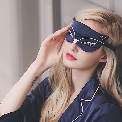 Zijde Slaap Oog Masker, Tweezijdig Smoothing Mulberry Zijde Oogschaduw, Verstelbare Band,Sexy Vos Kat voor Reizen, Relax, Nap, Modieuze Vrouwen, Mannen