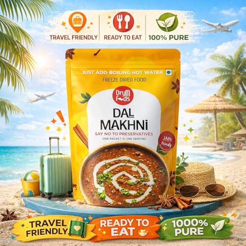 Image of DryM Foods Jain Dal Makhani 250g | Jain Food | Freeze-Dried Ready to Eat | Preservative-Free Authentic Indian Curry | Just Add Hot Water | Travel & Camping Food | Long Shelf Life