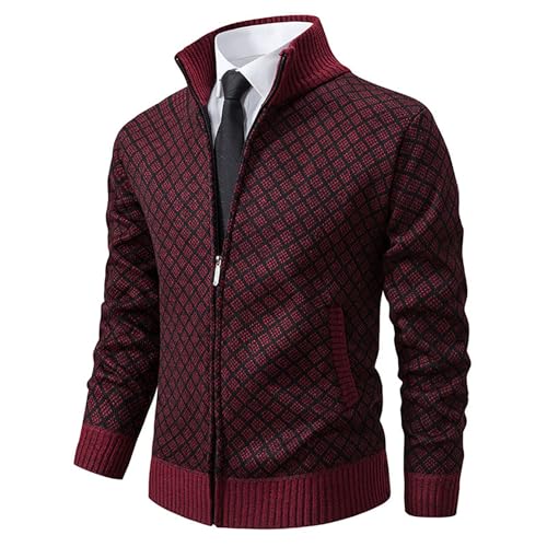 JEKE-DG Men's Slim Fit Full Zipper Sweater Stand Collar Knit Cardigan Sweater Long Sleeve Cable Casual Sweaters2
