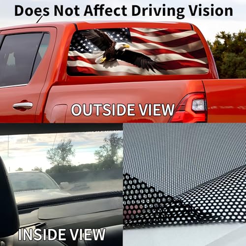 Image of Back Window Decals for Trucks - 65x17.3 in American Flag Window Decal Rear Window Decals for Truck Decor, Creative Truck Rear Window Decal for Personalized Decoration - Eagle-6-S