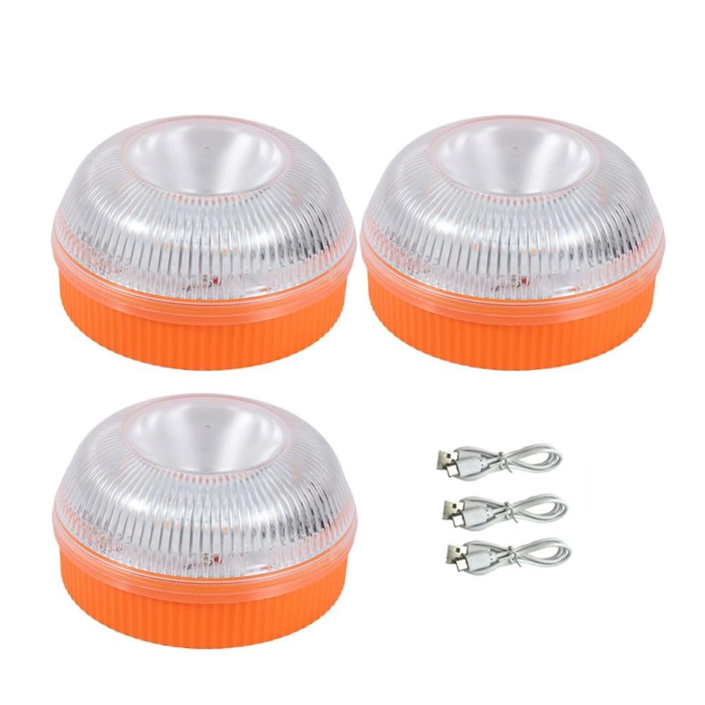 Aundhegrtt Magnetic Induction Strobe Flashing LED Car Emergency Beacon Light 3PCS USB Rechargeable Safety Signal Warning Light
