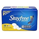 Stayfree Ultra Thin Regular Pads with Wings For Women, Reliable Protection and Absorbency of Feminine Moisture, Leaks and Periods, 36 count - Pack of 4