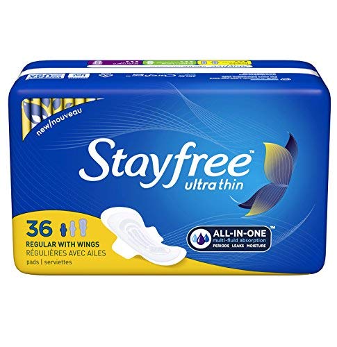 Stayfree Ultra Thin Regular Pads with Wings For Women, Reliable Protection and Absorbency of Feminine Moisture, Leaks and Periods, 36 count - Pack of 4