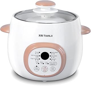 Electric Stew Pot, Ceramic Soup Porridge Cooker, Slow Cookers with Lid, 1L, White