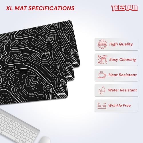 Image of XL Black Topographical Extended Mousepad (31x12) inches for Laptop Desktop PC and Gaming Desk Mat Rubber Base Desk Pad