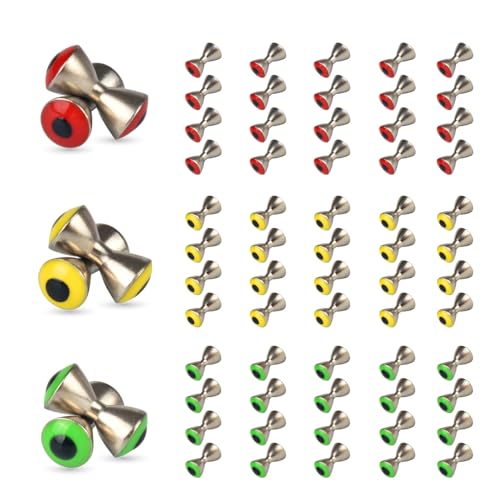 MUUNNN 60pcs Dumbbell Eyes Fly Tying, Fly Tying Eyes Realistic Brass Fly Tying Barbell Eyes Assortment 3.2mm