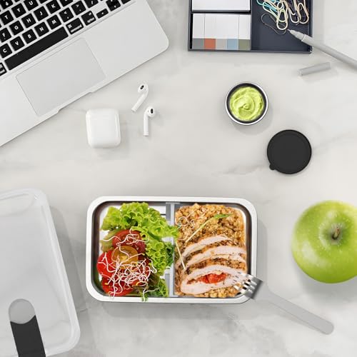 Image of Bakpoco Stainless Steel Bento Lunch Box, 42oz Leak-Proof Metal Lunch Box Containers, Microwave-Safe, with Adjustable Divider, Convenient Lunchbox for Work, Travel
