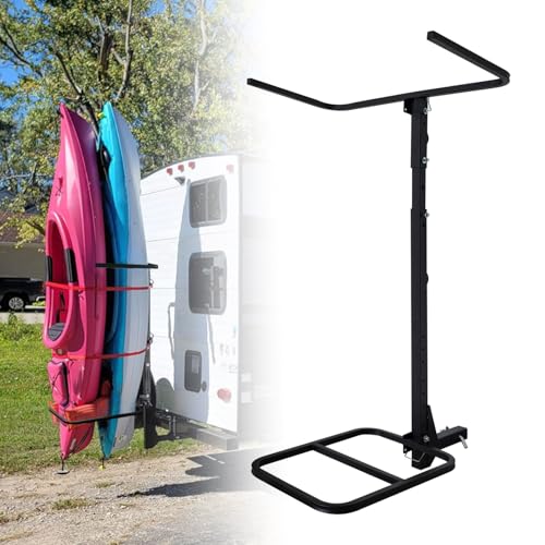 RV Hitch Mount Kayak Rack Fits up to 12' Kayaks Height Adjustable Vertical Standing Kayak Carrier 2'' Hitch Receiver 300LBS for RV,Truck,SUV, Trailer