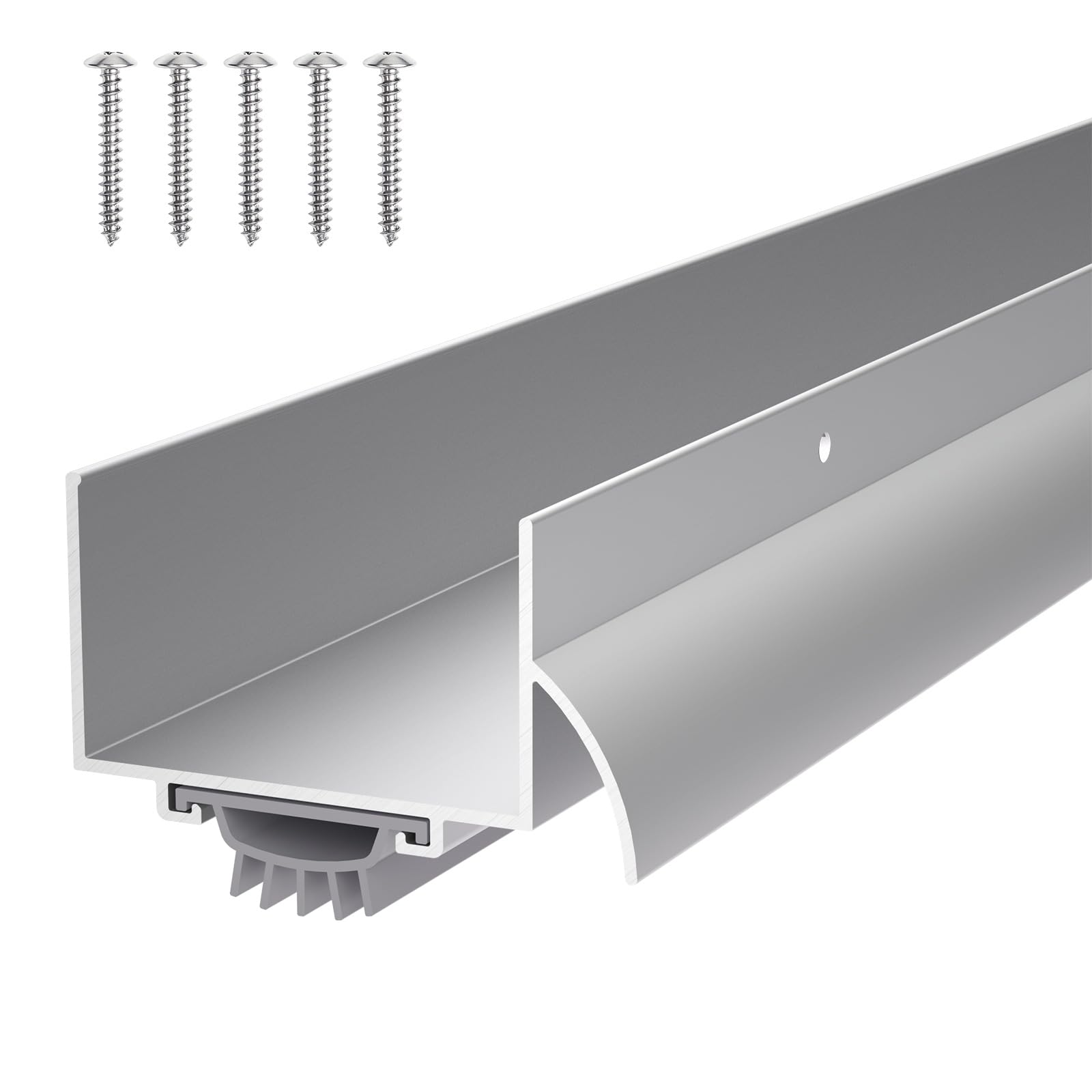 Orechic 1-3/4" x 36" U Shaped Aluminum Door Sweep with Drip Cap, Screw-On Metal Weather Stripping for Exterior Doors (Silver)