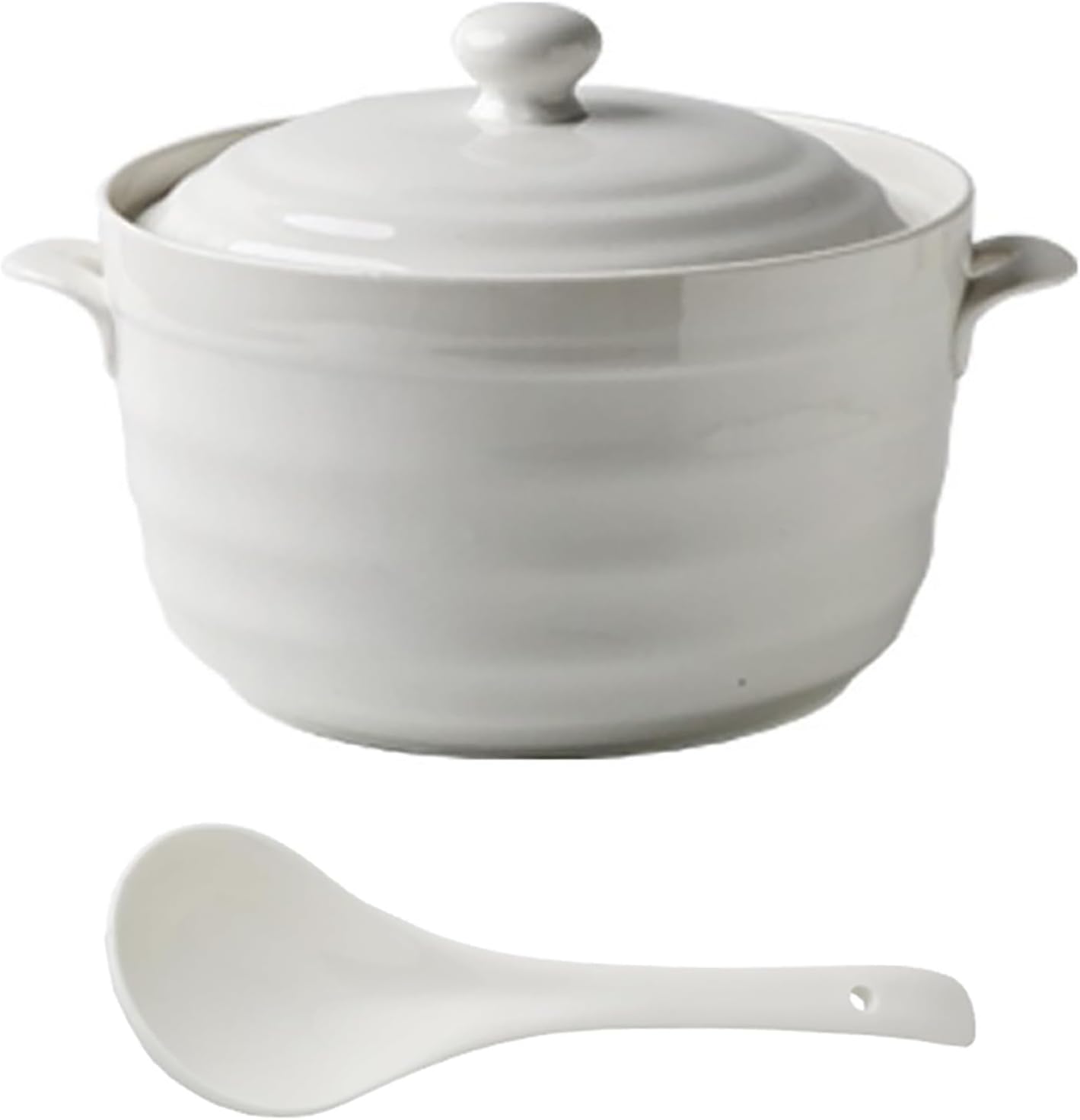 Ceramic Soup Tureen, With Glass Lid Large Capacity Serving With Handles For Restaurant Home Kitchen Decoration Microwave And Dishwasher Safe(F)