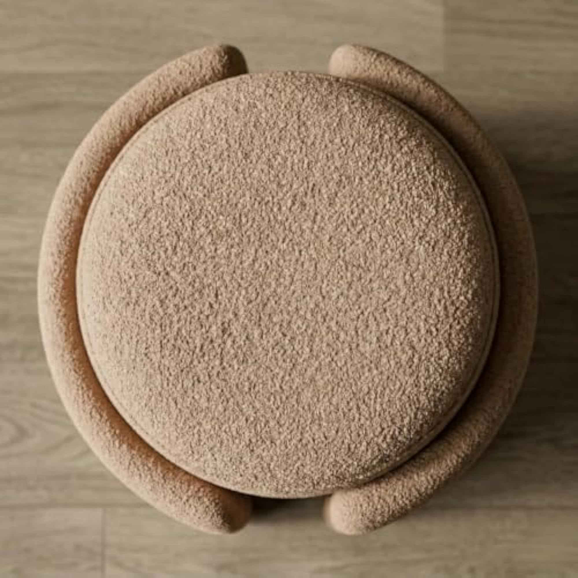 Beige Contour Round Wooden Premium Ottoman Stool