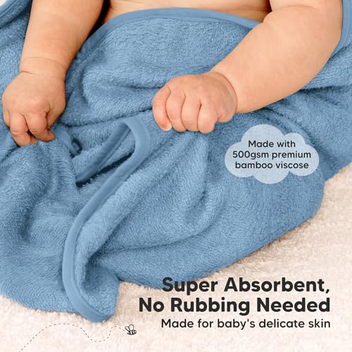 Image of KeaBabies 2-Pack Hooded Baby Towels for Newborn - 30x30 Soft & Absorbent Viscose from Bamboo Baby Bath Towels with Hood for Infant, Toddler,Kids,Boys Girls,Newborn Bath Essentials (Steel, Petite)