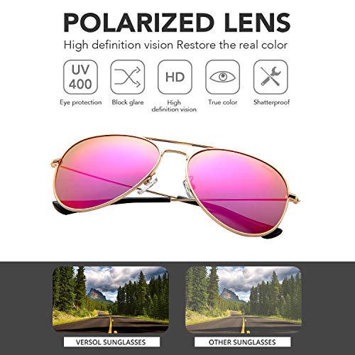 image for Versol Aviator Sunglasses for Men Women Mirrored Lens UV400 Protection