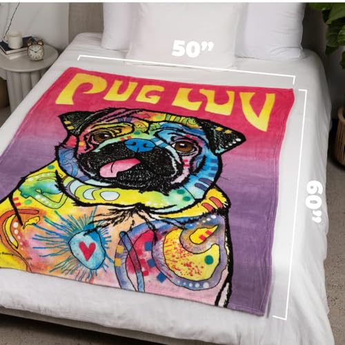 Dawhud Direct 14201480 Colorful Pug Fleece Blanket For Bed, 50 Inch X 60 Inch Dean Russo Pug Fleece Throw Blanket thumb #2